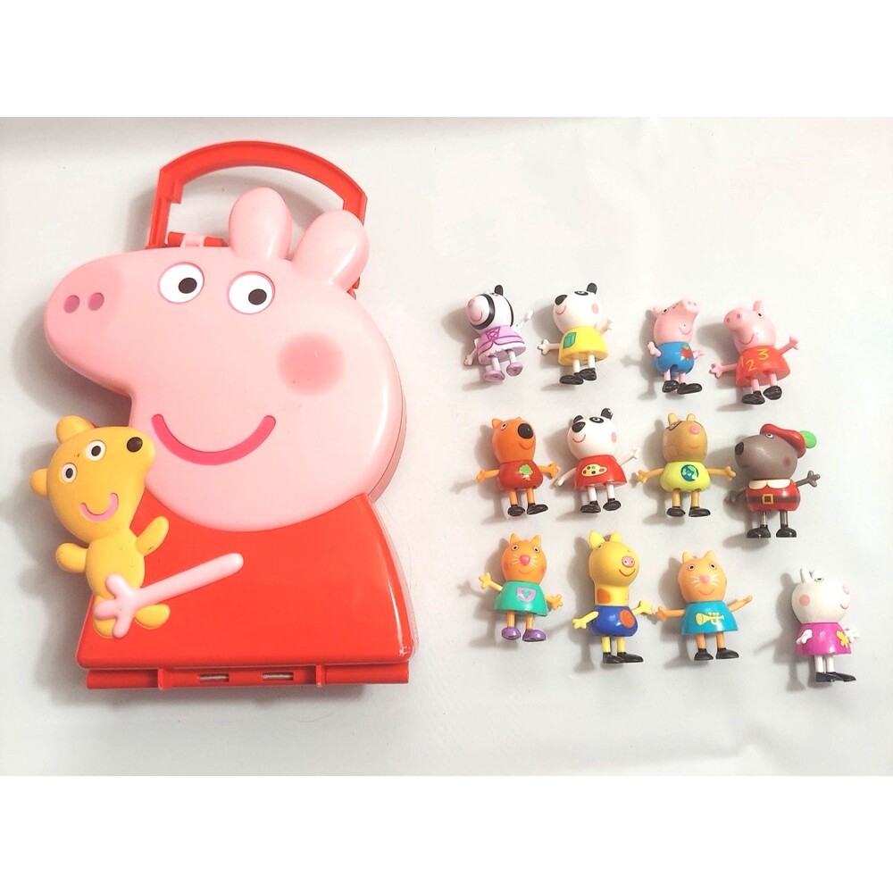 Peppa Pig Storage Case and Figures Lot of 12 George School Kids Friends